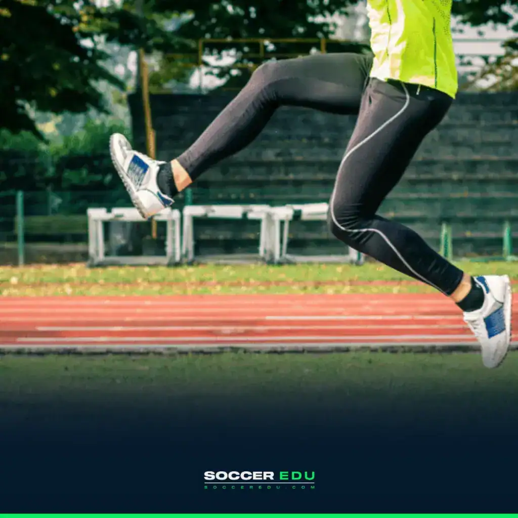 Standing Broad Jumps in soccer for plyometric training. 