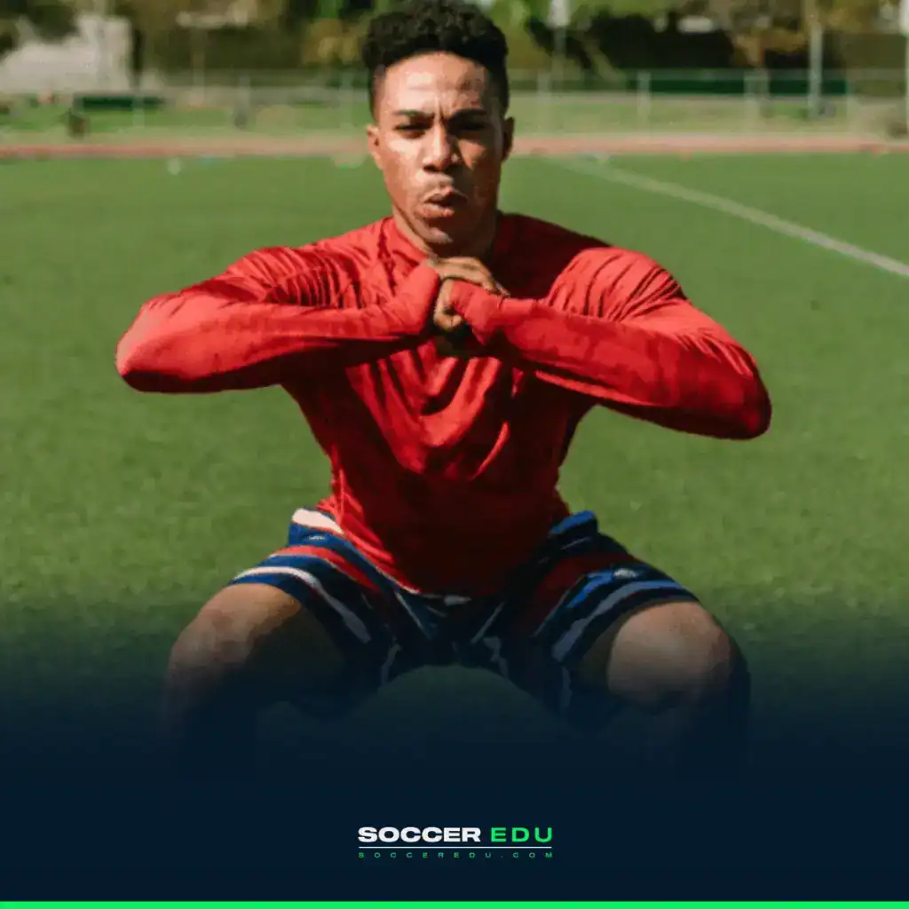 Plyometric Squat Jumps in soccer for plyometric training.