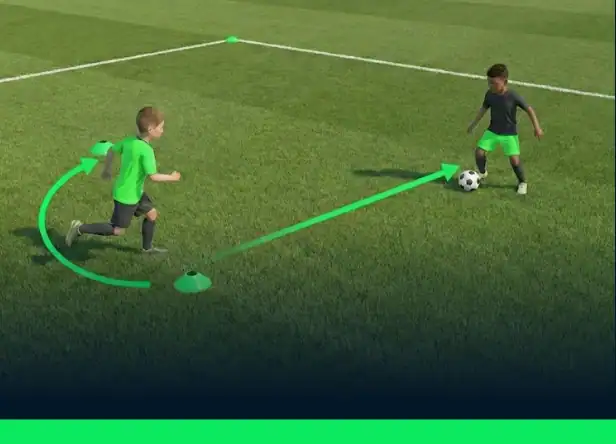 Exercice U7 foot pour enfant : le passe et va simplifié, parfait pour comprendre le mouvement.