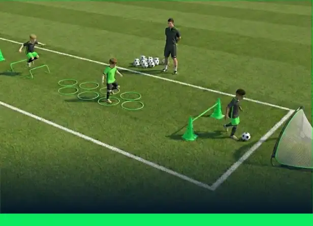 U6 Drill for kids: Obstacle Course with cones, taining hoops and hurdles 