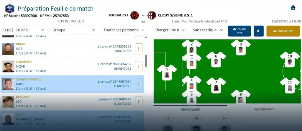 exemple de feuille de match foot