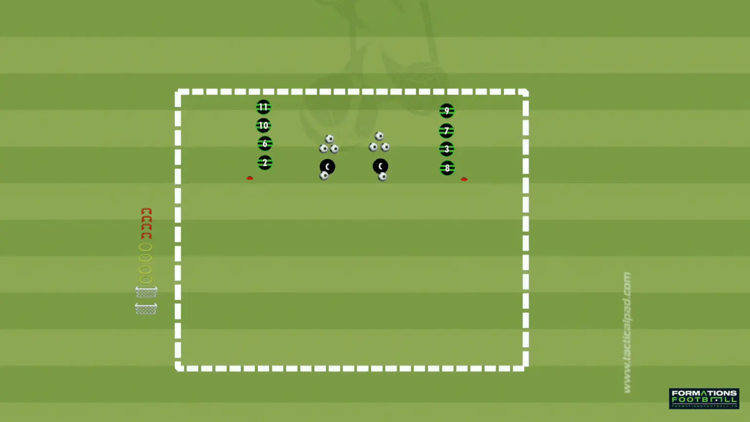 Exercice U6 foot : le jeu du serpent. Parfait pour le jeu collectif et la coordination.