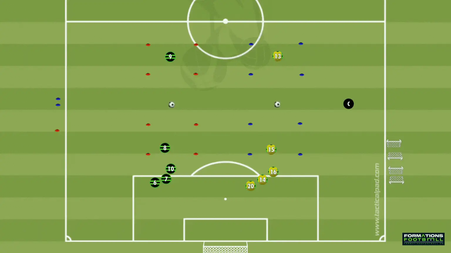 Exercice U10 football : Enchaînement contrôle, passe, course