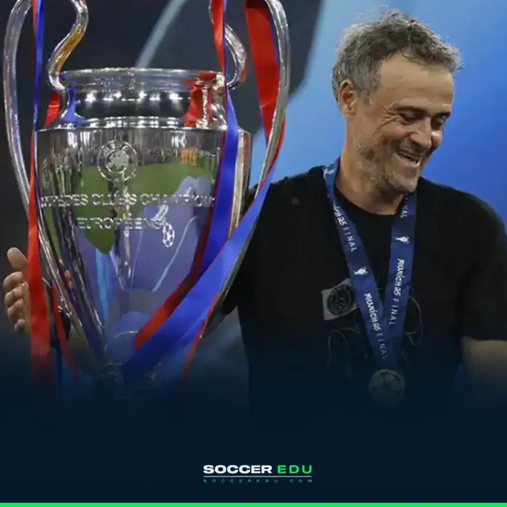 Luis Enrique and PSG celebrating their Champions League victory.